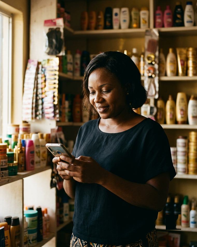 Commerçante consultant les commandes de sa boutique sur son téléphone