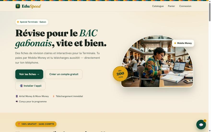 Page d'accueil de la plateforme EduSpeed