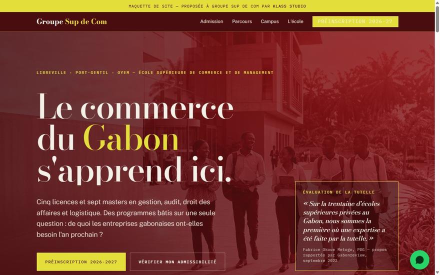 Site d'une école supérieure sur la plateforme LMD